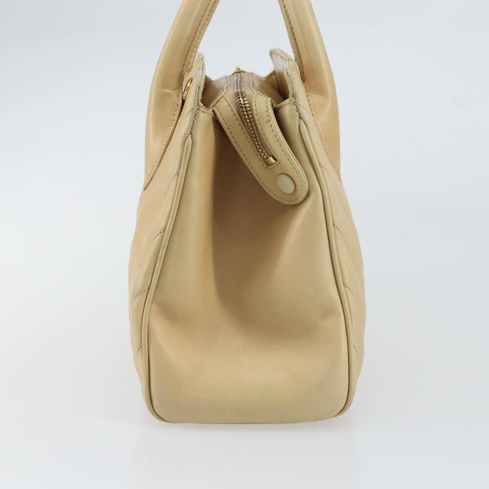 CHANEL V Stitch Hand Bag Leather Beige Gold CC Auth BA9348 - Picture 4 of 16